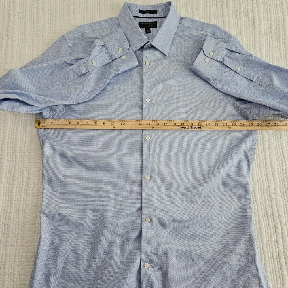 Banana Republic Mens XL Tall Blue Athletic Fit Wrinkle Resistant Plaid Shirt EUC
